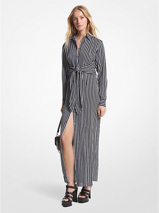 Striped Georgette Tie-Front Shirtdress | Michael Kors US