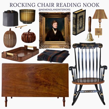 New England Interiors • Rocking Chair Reading Nook • Rocking Chair, Antique Wall Art, Lighting, Table, Home Decor & Accessories. 📚🪑

TO SHOP: Click the link in bio or copy and paste this link in your web browser 

#LTKhome #LTKSeasonal #LTKGiftGuide