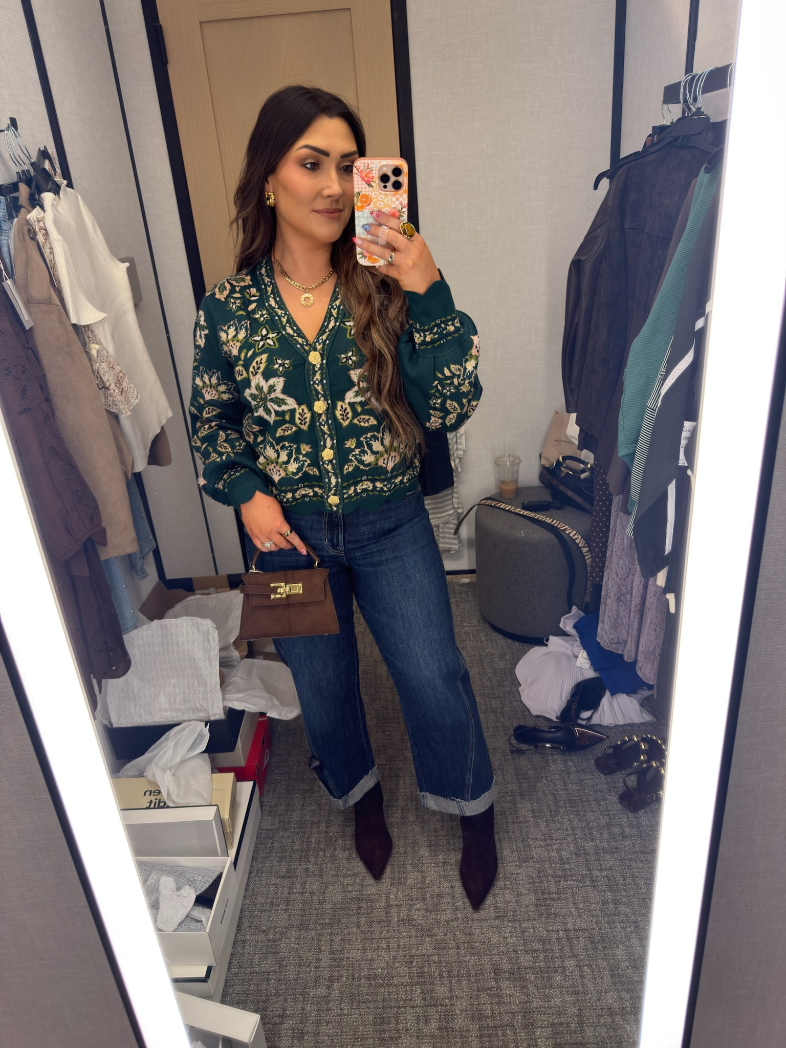 Nordstrom Anniversary Sale outfit idea! 🤎 I'm obsessed with this Farm Rio cardigan paired with cuffed Pistola jeans. Finished the look with these gorgeous brown Sam Edelman booties. 

 #LTKootd #LTKSeasonal #LTKSaleAlert