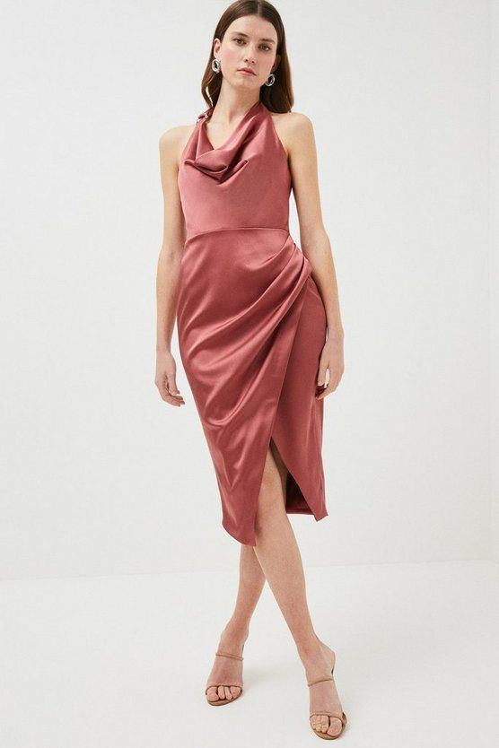 Tailored Satin Drape Halter Dress | Karen Millen US