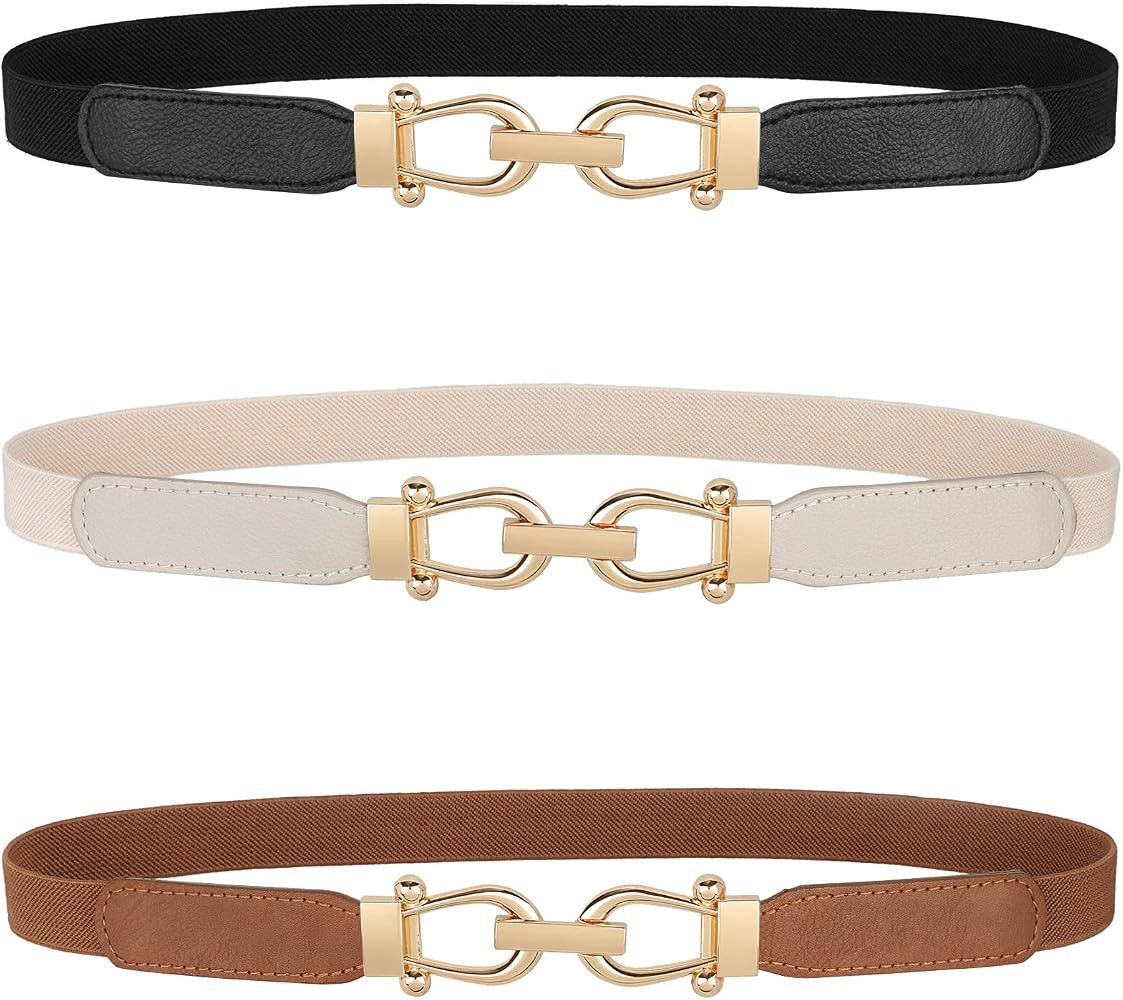 JASGOOD Women Skinny Elastic Belt for Dresses,Thin Retro Stretch Waist Belt with Golden Buckle 2 ... | Amazon (UK)