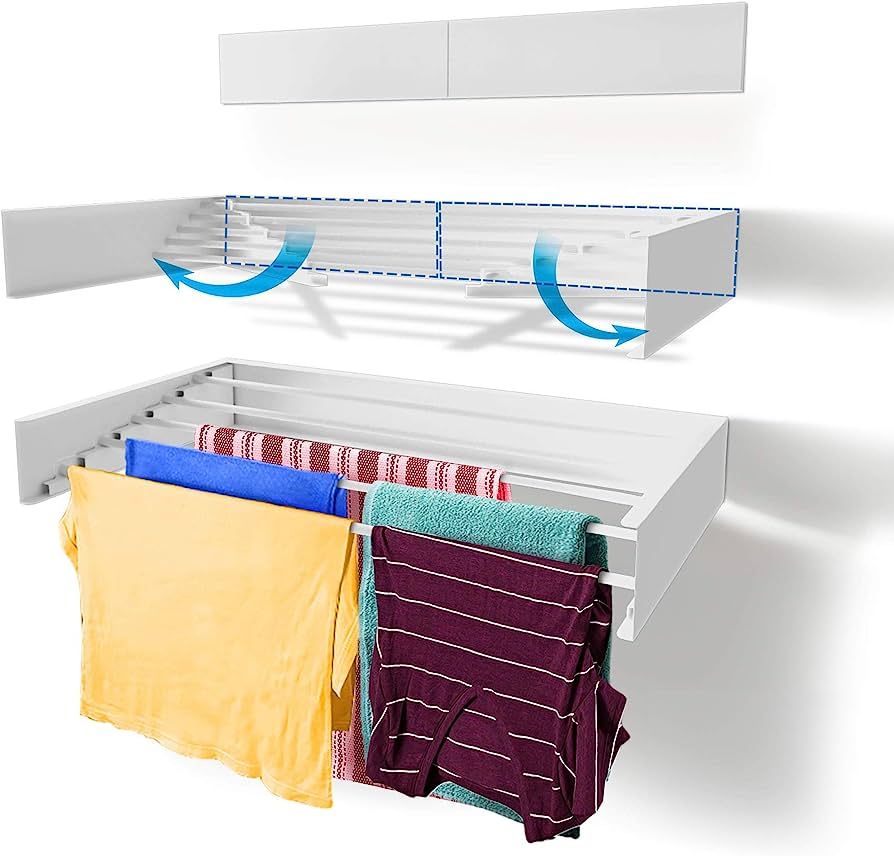 Laundry Drying Rack (28-INCH White), Wall Mounted, Retractable Clothes Drying Rack, 40lbs Capacit... | Amazon (US)