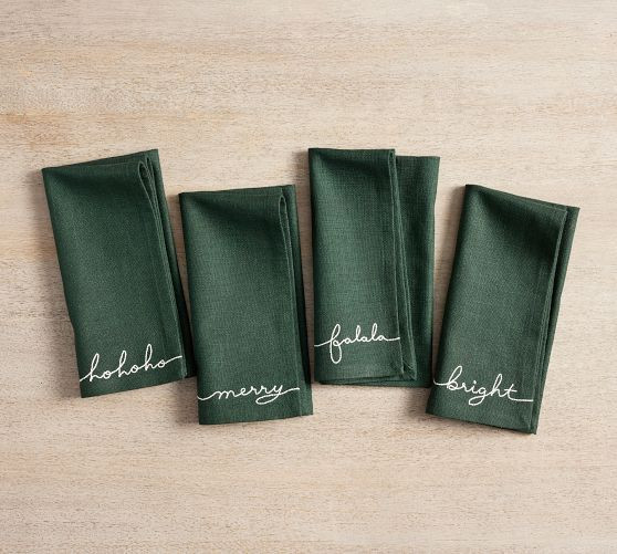 Holiday Sentiment Organic Cotton Napkins - Set of 4 | Pottery Barn (US)