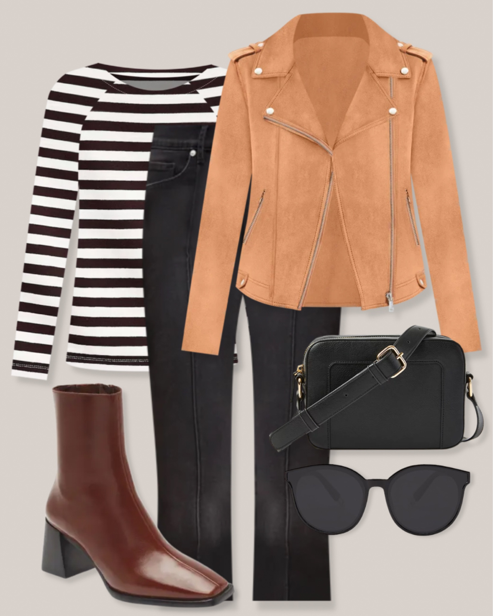 Black Leather Biker Jacket with Suede Leggings Outfits (2 ideas & outfits)