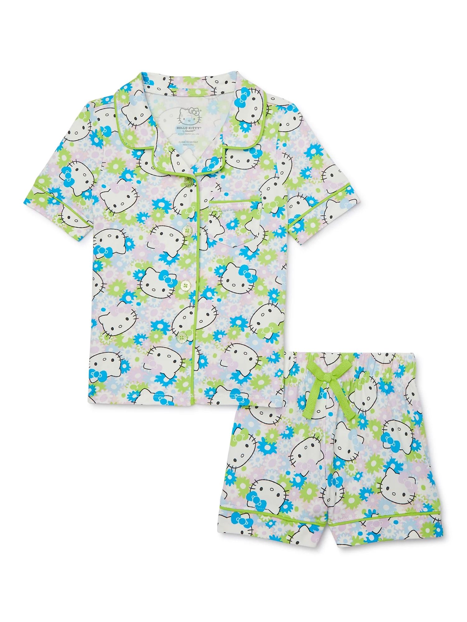 Hello Kitty Toddler Girls Button Front Top and Shorts Pajama Set, 2-Piece, Sizes 2T-5T | Walmart (US)