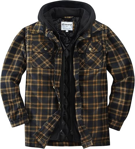 Men's Full Zip Hooded Flannel Jacket Button Cotton Plaid Jacket Outdoor Coat for Men | Amazon (US)