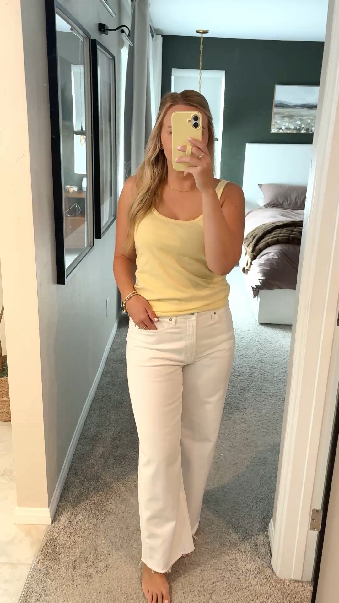 Summer outfit beach family vacation denim white jeans butter yellow old navy
Jeans were too long so I cut them and did a raw hem 

Tank: size L (prob could do a M)
Jeans: size 10

#LTKmomlife #LTKMidsize #LTKTravel