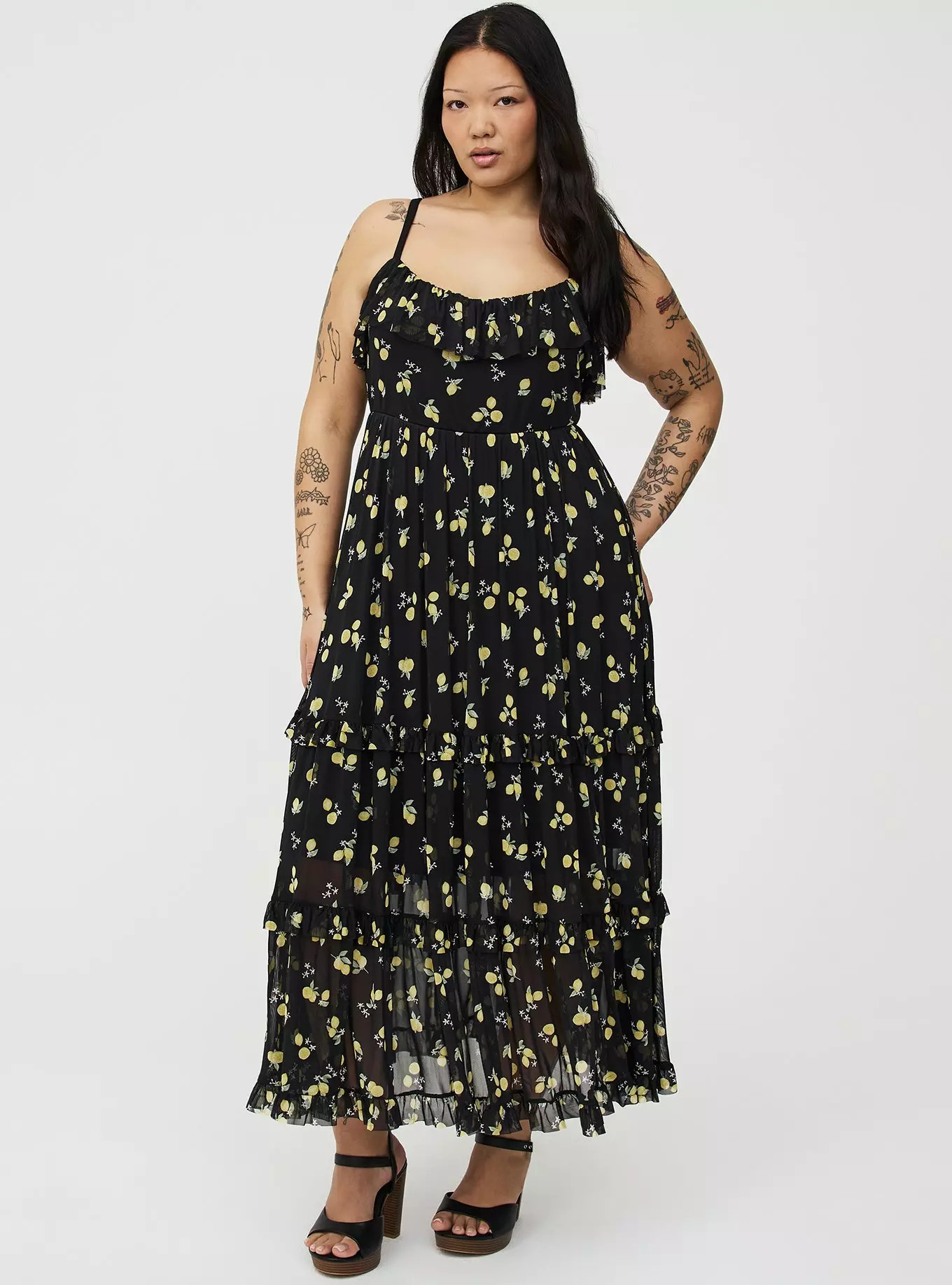 Mesh V-Neck Tiered Maxi Dress | Torrid (US & Canada)