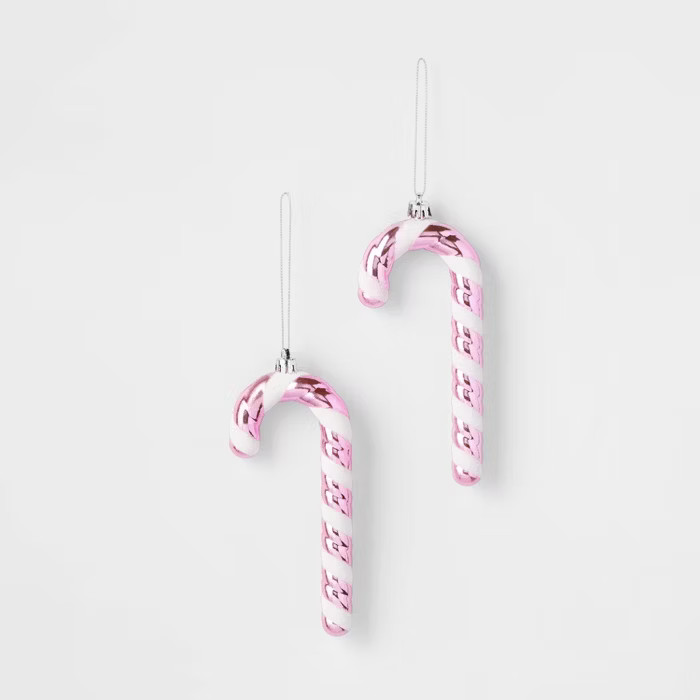 2pk Plastic Candy Canes Christmas Ornament Pink - Wondershop™ | Target