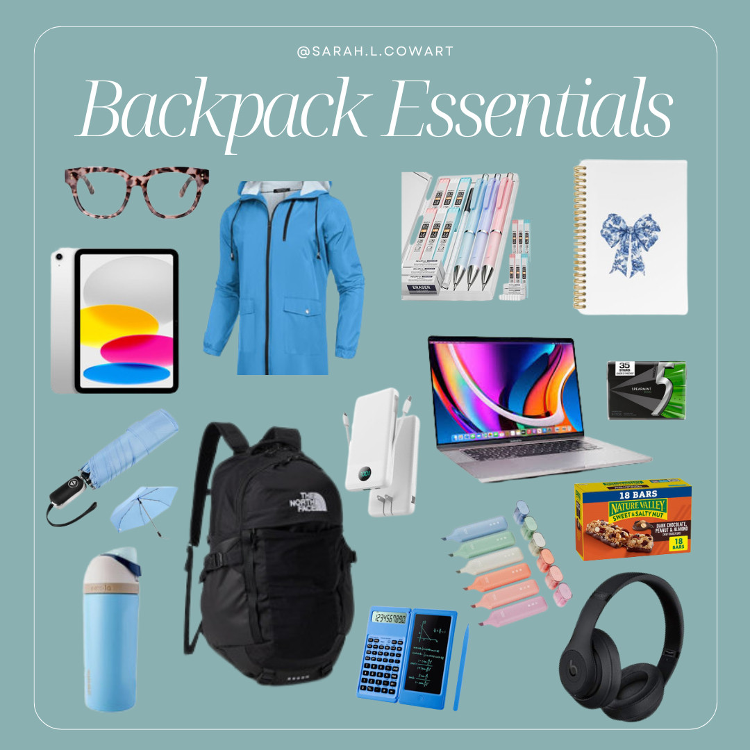 🎒 Everything your student actually needs in their backpack.
From cozy rain days to late-night study sessions, these are the little things that make college life easier (and a lot more fun).

🎄 A few of these finds would make the most thoughtful Christmas gifts for your student practical, cute, and something they’ll use every day.


#CollegeEssentials #CollegeParentTips #AcademicCoaching #CollegeLife #StudentSuccess #SarahLCowart #CollegeGiftGuide 

 #LTKGiftGuide #LTKHoliday