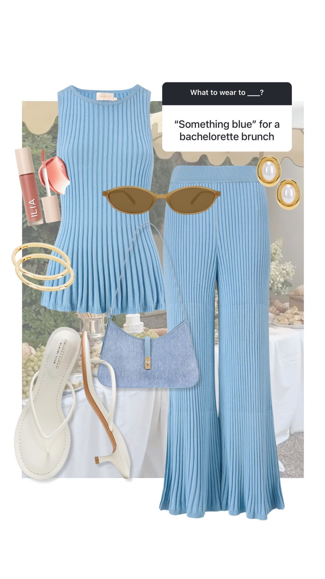 What to wear to a something blue bachelorette brunch! #kathleenpost

Bachelorette party, brunch outfit, Easter Sunday, bridal shower, baby shower, monochrome outfit 
