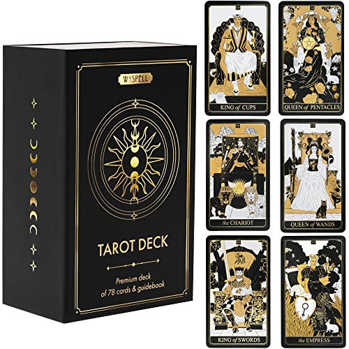 Wyspell Classic Tarot Cards with Guide Book - 78 Gold Tarot Cards for Beginners Tarot Cards Set - Black Tarot Decks with Guidebook - Original Tarot Cards Deck - Tarot Deck with Guidebook | Amazon (US)