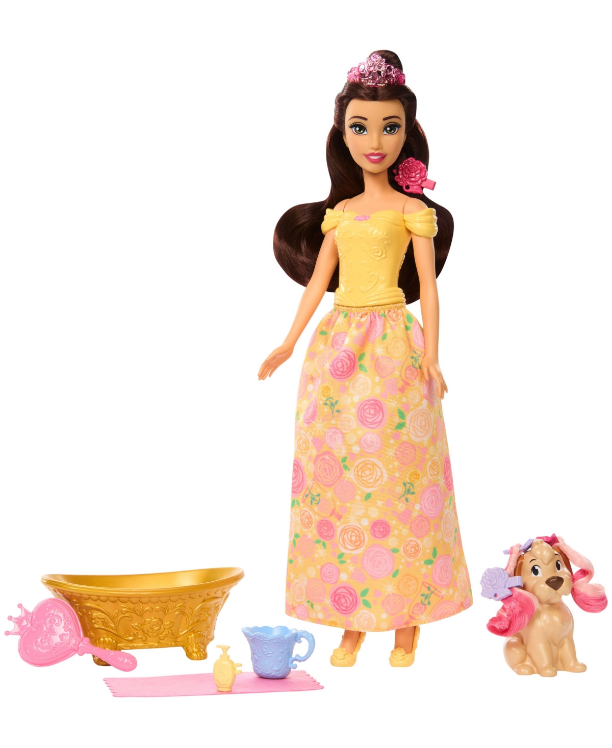 Disney Princess Bathe and Brush Belle Fashion Doll and Dog Figure - Multi-Color | Macy's