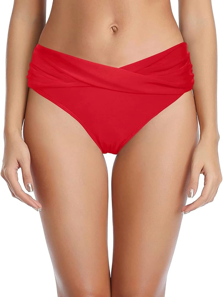 Tempt Me Women Twist Bikini Bottom Moderate High Cut Bathing Suit Bottoms Ruched Swimsuit Bottom | Amazon (US)