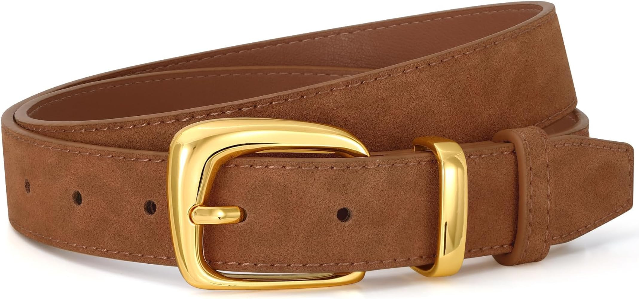 Women Suede Leather Belt for Dresses Jeans Fashion Retro Gold Buckle Ladies Waist Belts | Amazon (US)