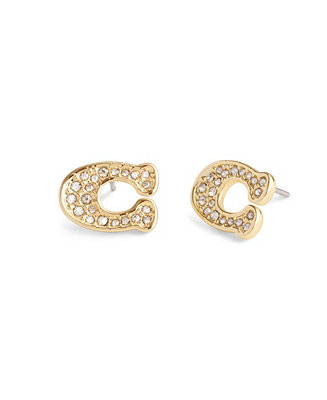 COACH Faux Stone Signature Pave C Stud Earrings - Macy's | Macy's