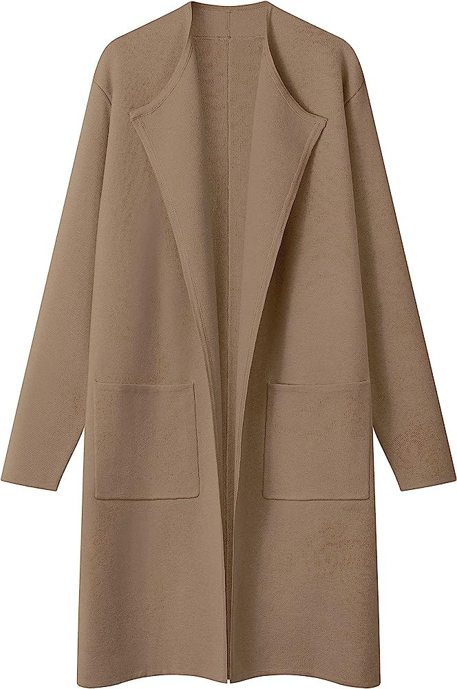 MEROKEETY Women's Long Sleeve Lapel Open Front Cardigan Coat Casual Knit Sweater with Pockets | Amazon (US)