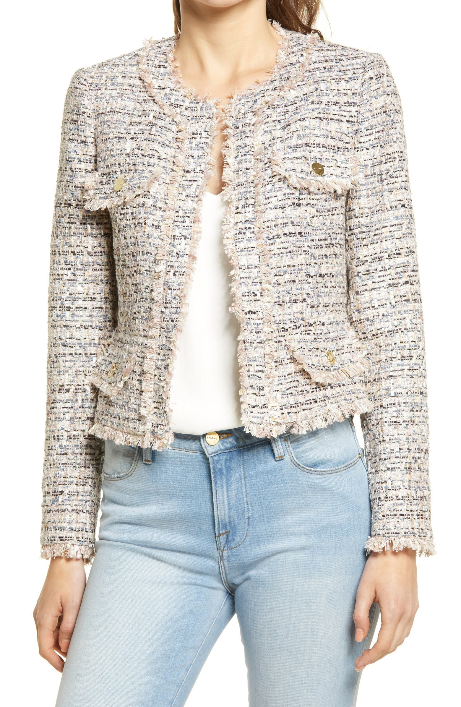 Women's Fringe Metallic Crop Tweed Jacket | Nordstrom