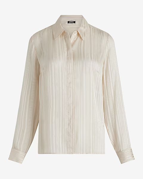 Metallic Striped Sheer Slim Portofino Shirt | Express