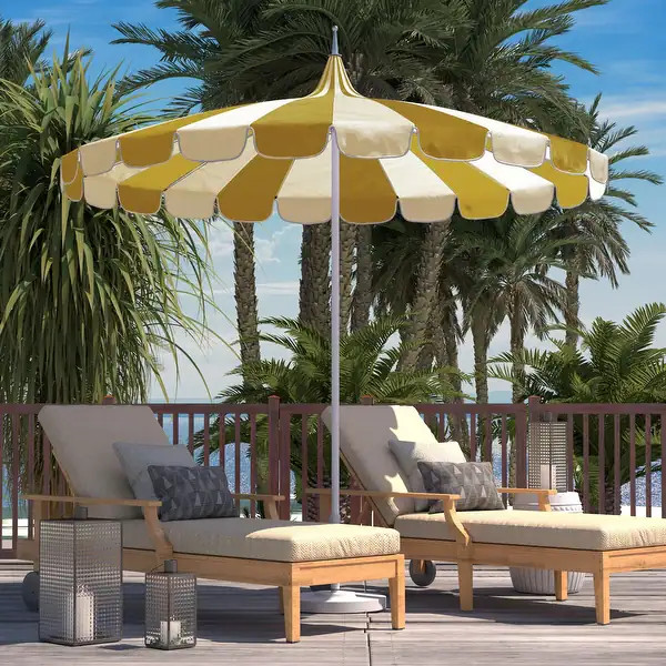 California Umbrella 8.5' Pagoda Series Patio Umbrella White Aluminum Pole Push Lift Sunbrella Nat... | Bed Bath & Beyond