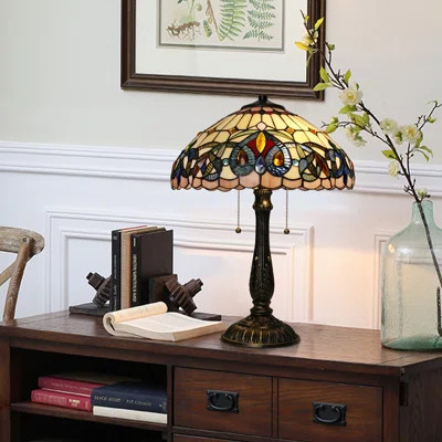 Tiffany-style lamp with 15.7" Heirloom Dome Stained Glass Shade Bedside Lamp with HandcraftedVintage Stained Glass Shade Dual Chain Tiffany Table Lamp | Wayfair North America