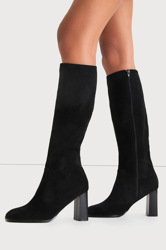 Arabelle Black Suede Square Toe Knee-High Boots | Lulus (US)