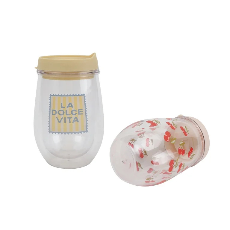 Just Feed Me by Jessie James Decker 2-Pack 12oz Printed Wine Tumbler Set, Dolce Vita and Cherry | Walmart (US)
