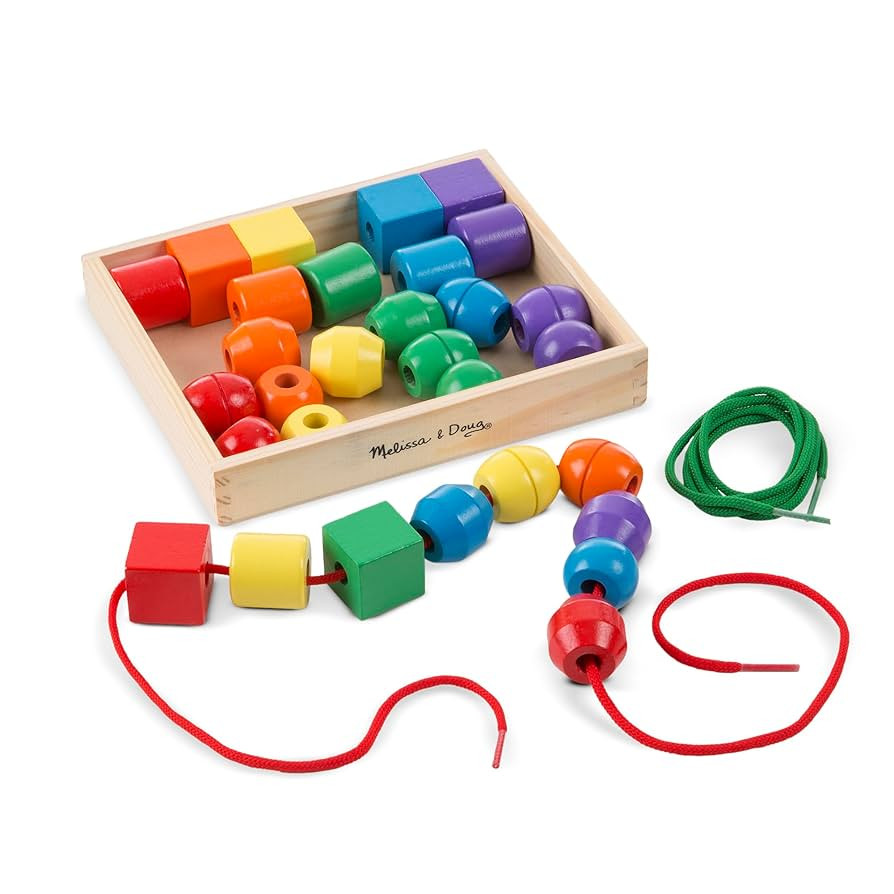 Melissa & Doug Primary Lacing Beads - Educational Toy with 30 Wooden Beads and 2 Laces for Toddle... | Amazon (US)