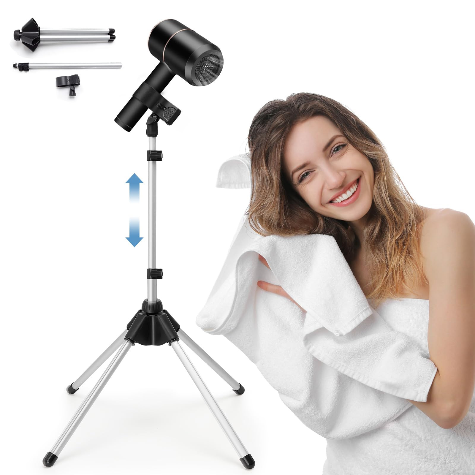 Adjustable Hair Dryer Stand, 29-59 Inch Hair Dryer Holder with Tripod and Universal Clip, 360-Deg... | Amazon (US)