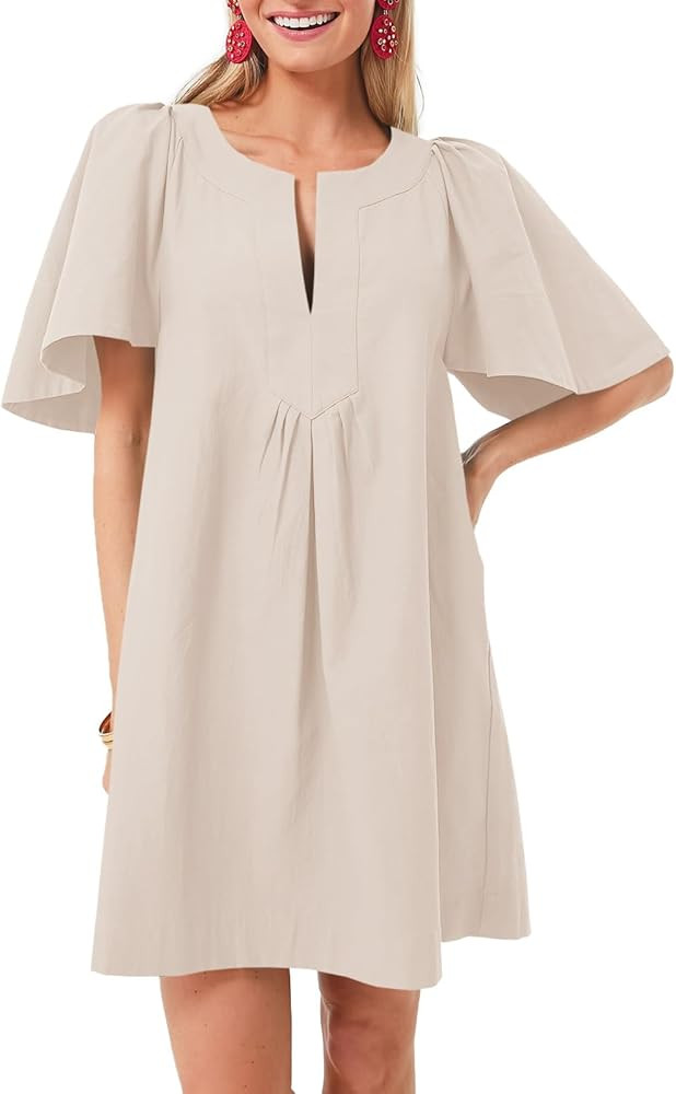 Wenrine Womens Flutter Short Sleeve Mini Dress Casual V Neck Loose Flowy Summer Dresses | Amazon (US)