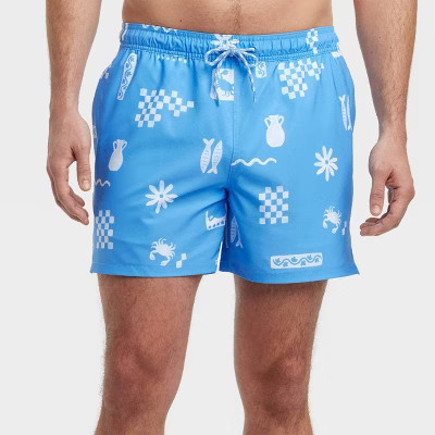 Men's 5" Fish Swim Trunks - Goodfellow & Co™ Blue L: Recycled Polyester, UPF 50+, Pull-On Waist, Knit Fabric | Target
