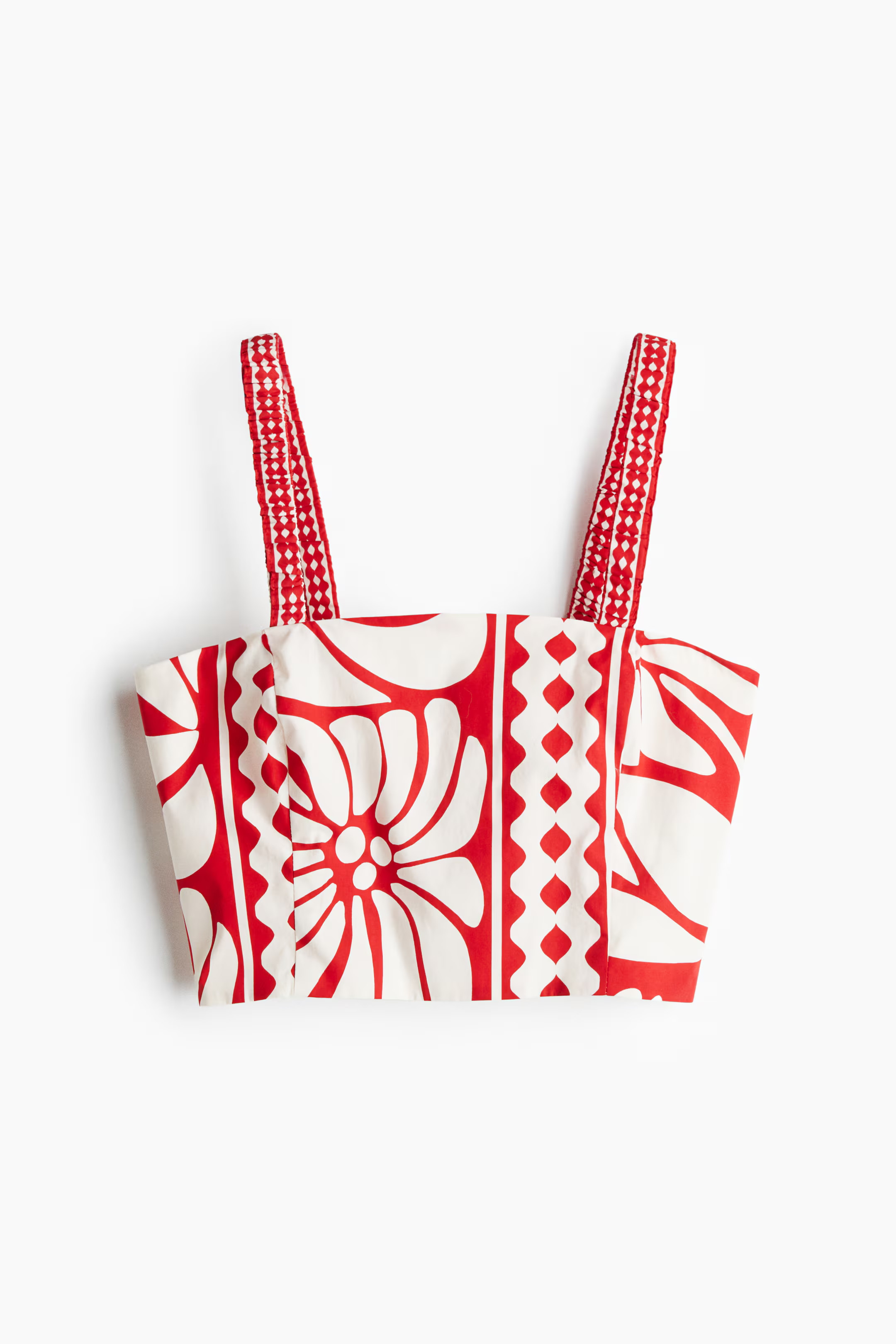 Cropped poplin top - Bright red/Patterned - Ladies | H&M GB | H&M (UK, MY, IN, SG, PH, TW, HK)