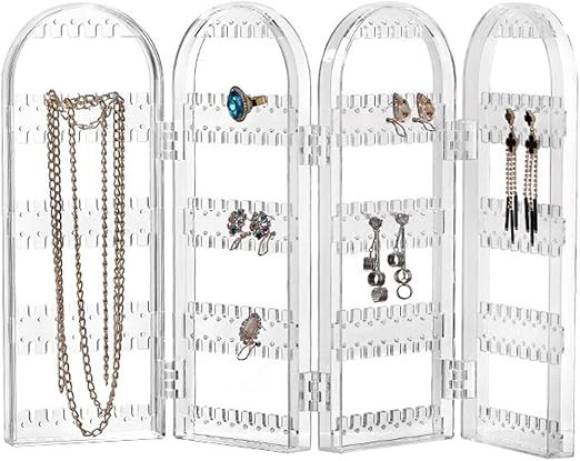Sooyee 240 Holes Foldable Acrylic Earring Holder,Jewelry Hanger Organizer,Necklace Holder 3 Folds... | Amazon (US)