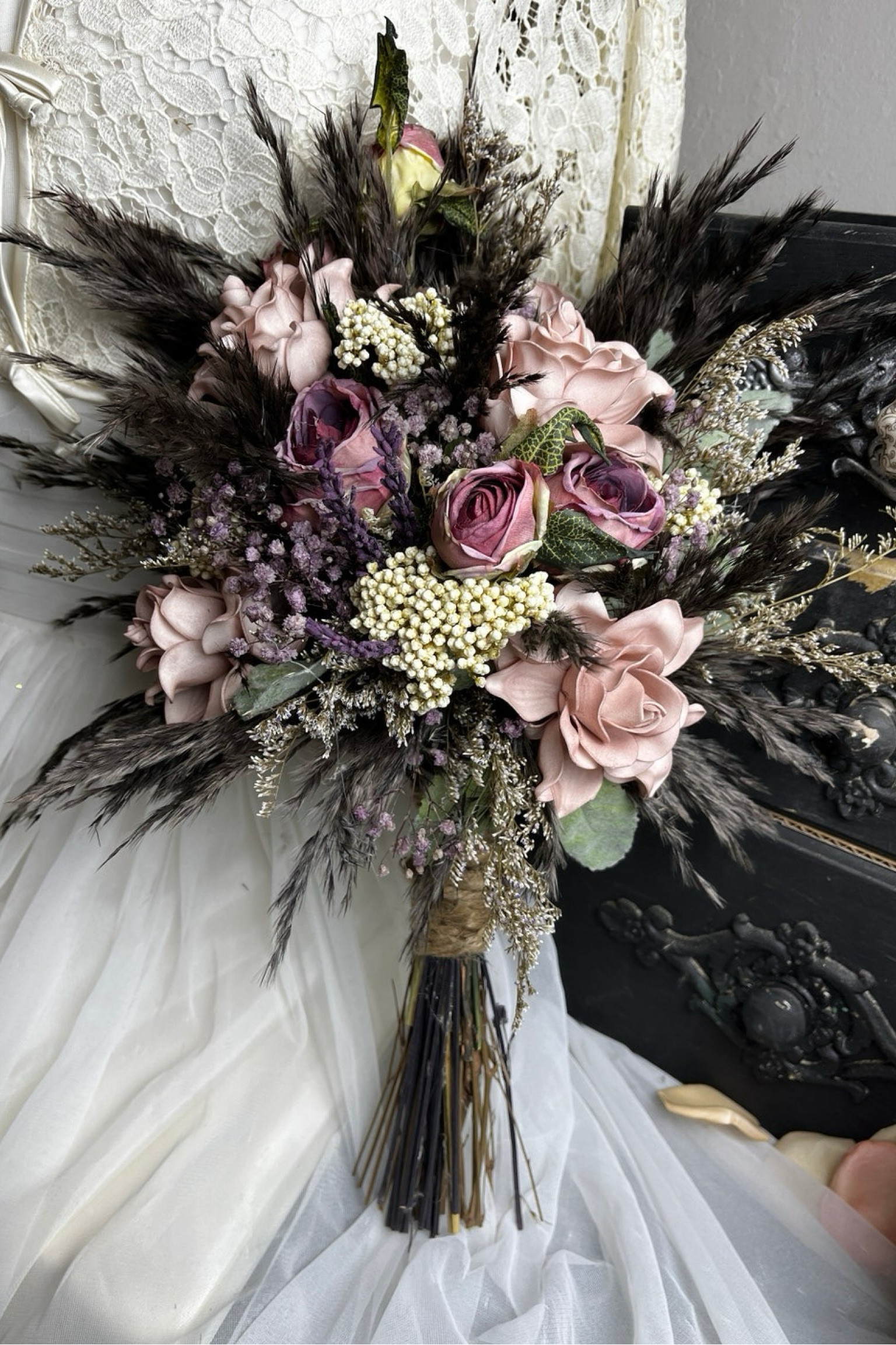Looking for a bouquet that brings a unique blend of elegance and edge? This Victorian shabby chic goth-inspired arrangement from GatherByShay is a stunning combination of black and gray pampas, real-touch roses in dusty purples and pinks, preserved florals, dried flowers, lavender, and baby’s breath. Perfect for adding a moody yet romantic touch to your décor, events, or gifts! #GothicElegance #ShabbyChic #VictorianVibes #UniqueBouquet #GatherByShay #MoodyFlorals #RomanticGothic #PreservedFlowers #HomeDecor

#LTKWedding #LTKSeasonal #LTKHalloween
