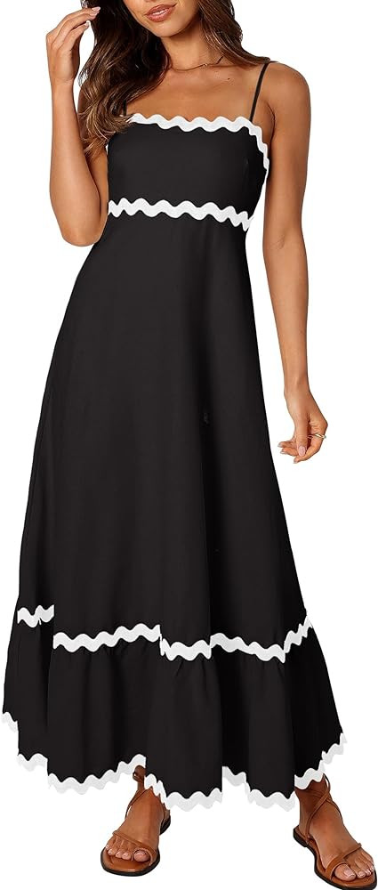 ZESICA Women's 2024 Summer Spaghetti Straps Sleeveless Backless Sundress Flowy Smocked Lace Swing... | Amazon (US)