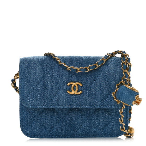 Chanel Denim Quilted CC Pearl Crush Clutch With Chain Blue | FASHIONPHILE (US)