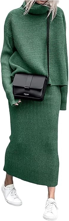 ebossy Womens Ribbed Knit Sweater Outfits Casual Loose 2 Piece Turtleneck Pullovers Elastic Waist... | Amazon (US)