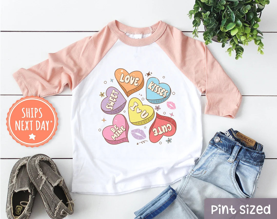 Candy Hearts Toddler Shirt Cute Valentines Day Kids Tee Valentines Baseball Tee - Etsy | Etsy (US)