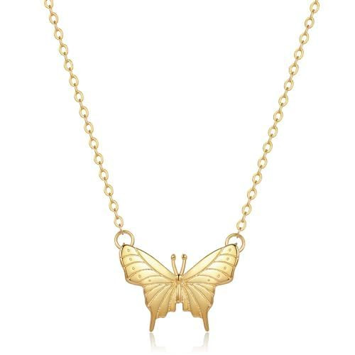 EVERU Gold Butterfly Necklace,18k Gold Plated butterfly necklaces for women,Dainty Butterfly Jewelry,Cute Gold Necklace for Women Girls | Amazon (US)