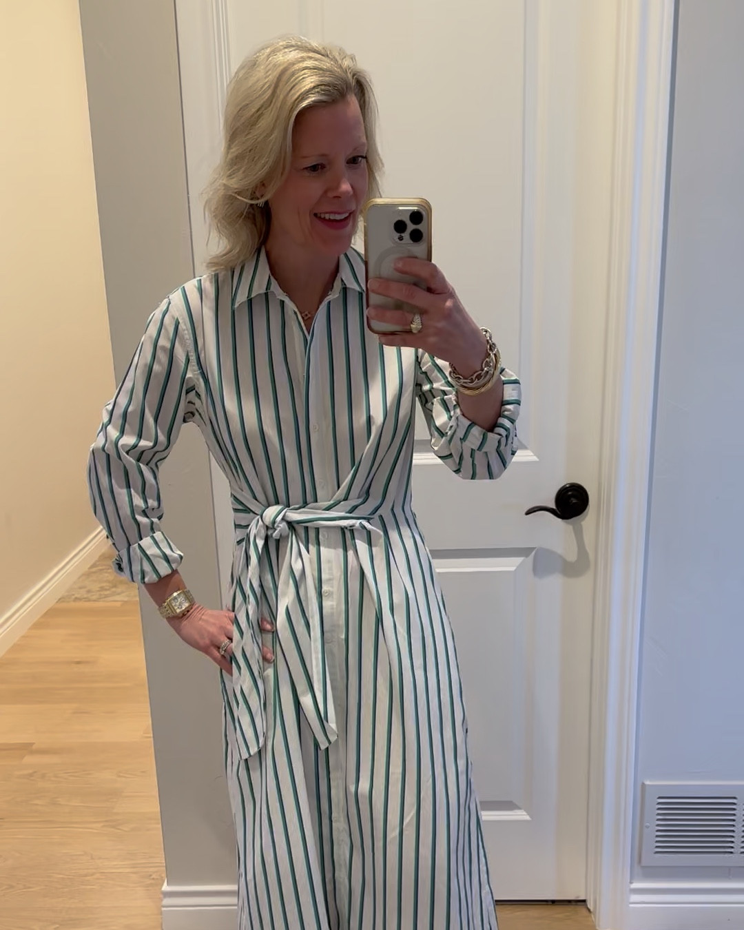 Such a cute dress!!  Love the fit. I’m wearing a small and it fits great. It has pockets and you can tie the sash to your liking. It is super flattering, Lightweight and comfortable. Amazing price!!  Also comes in blue and white stripe  

#LTKFindsUnder50 #LTKSaleAlert #LTKWatchNow