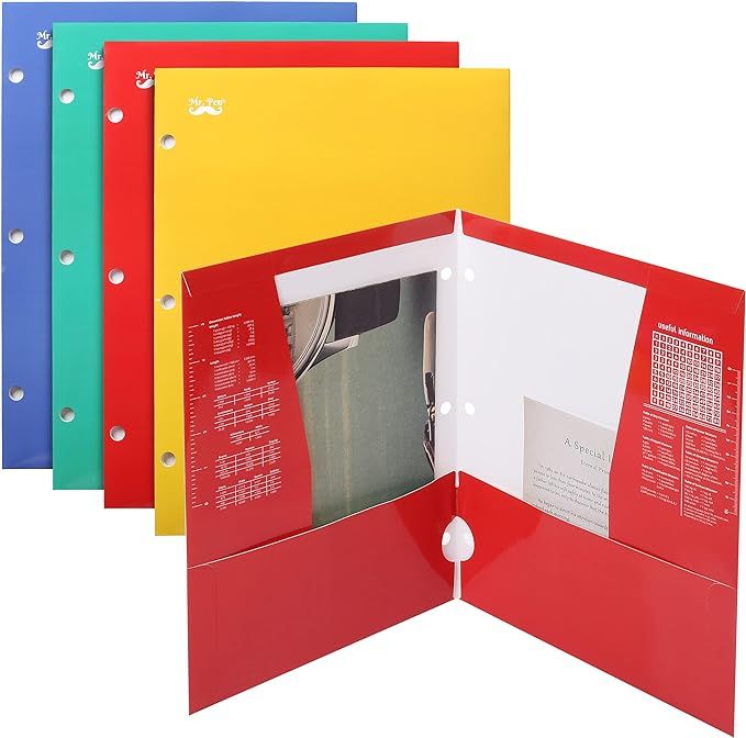 Mr. Pen- Pocket Folders, 4 Pocket, 4 Pack, Assorted Colors, Folders with Pockets 3 Hole Punched, ... | Amazon (US)