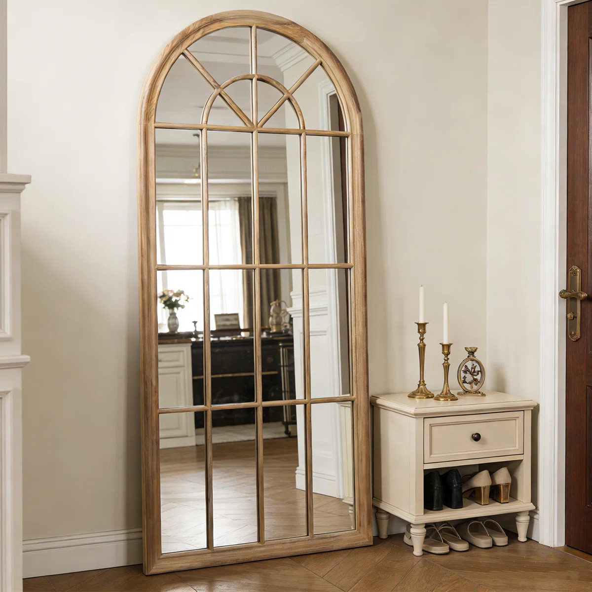 Large Arched Windowpane Full-Length Wall Mirror With Solid Wood Frame | Wayfair North America