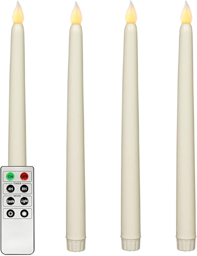 Ivory 10.8" Flameless Taper Candles with Timer, Battery Operated Dinner Candles, Smooth Wax Finis... | Amazon (US)