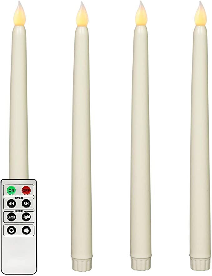 Ivory 10.8" Flameless Taper Candles with Timer, Battery Operated Dinner Candles, Smooth Wax Finis... | Amazon (US)