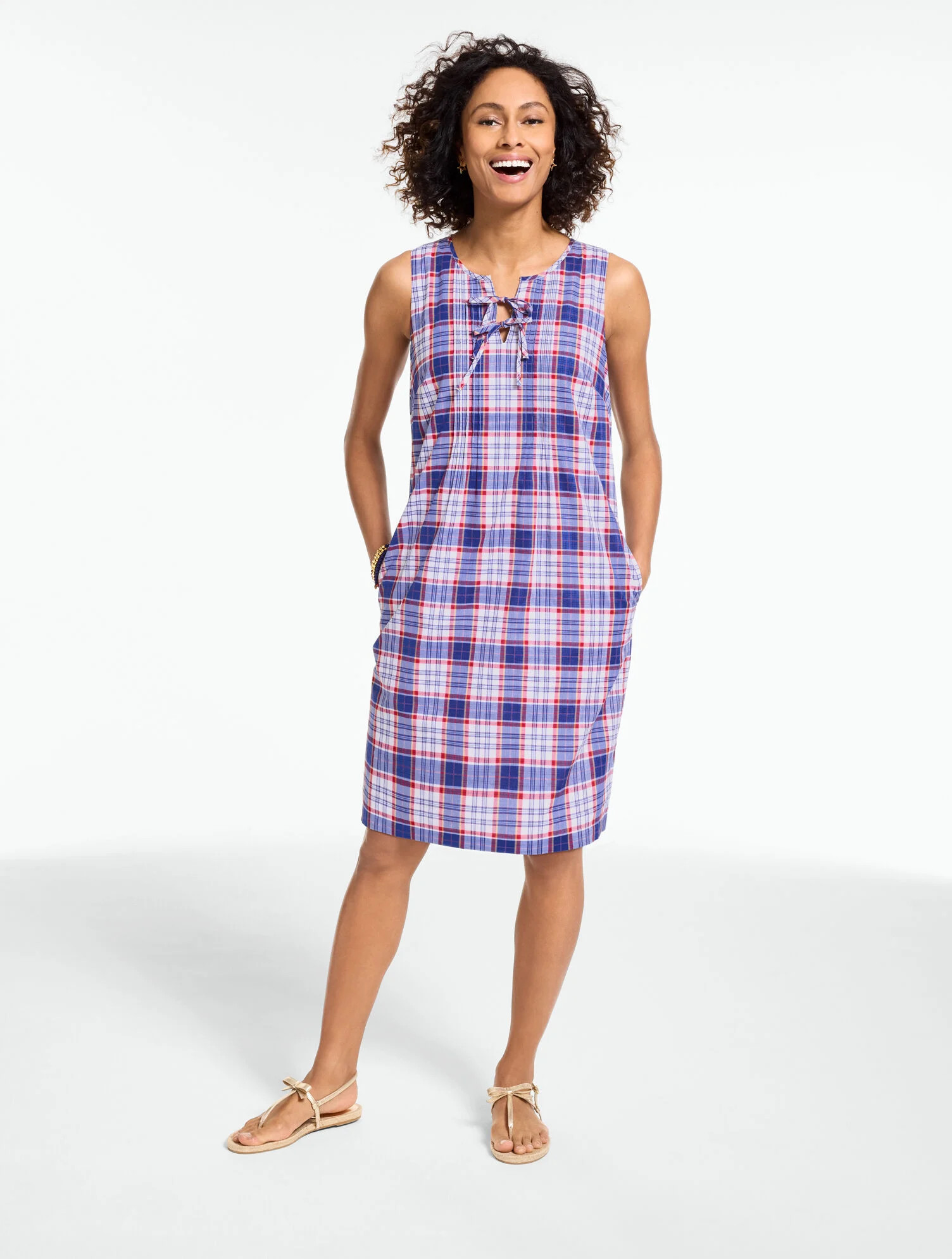 Pintuck Sleeveless Shift Dress - Breezy Plaid | Talbots
