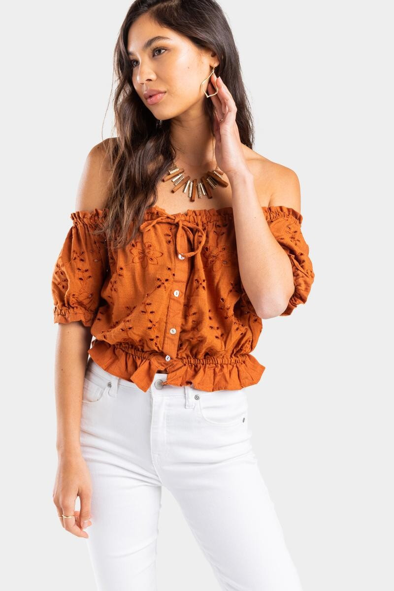 Bre Eyelet Off The Shoulder Blouse | Francesca’s Collections