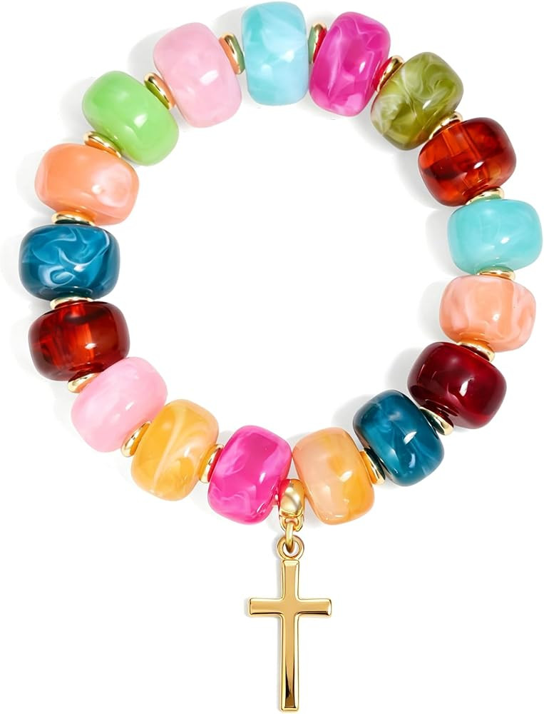Colorful Beaded Bracelets Boho Jewelry for Women Multicolor Resin Chunky Bracelet Summer Vacation... | Amazon (US)