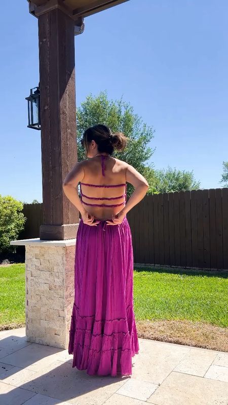 Pretty purple spring dress with an  open back .. great for a beach or boho wedding guest outfit 

#LTKSeasonal #LTKVideo #LTKover40