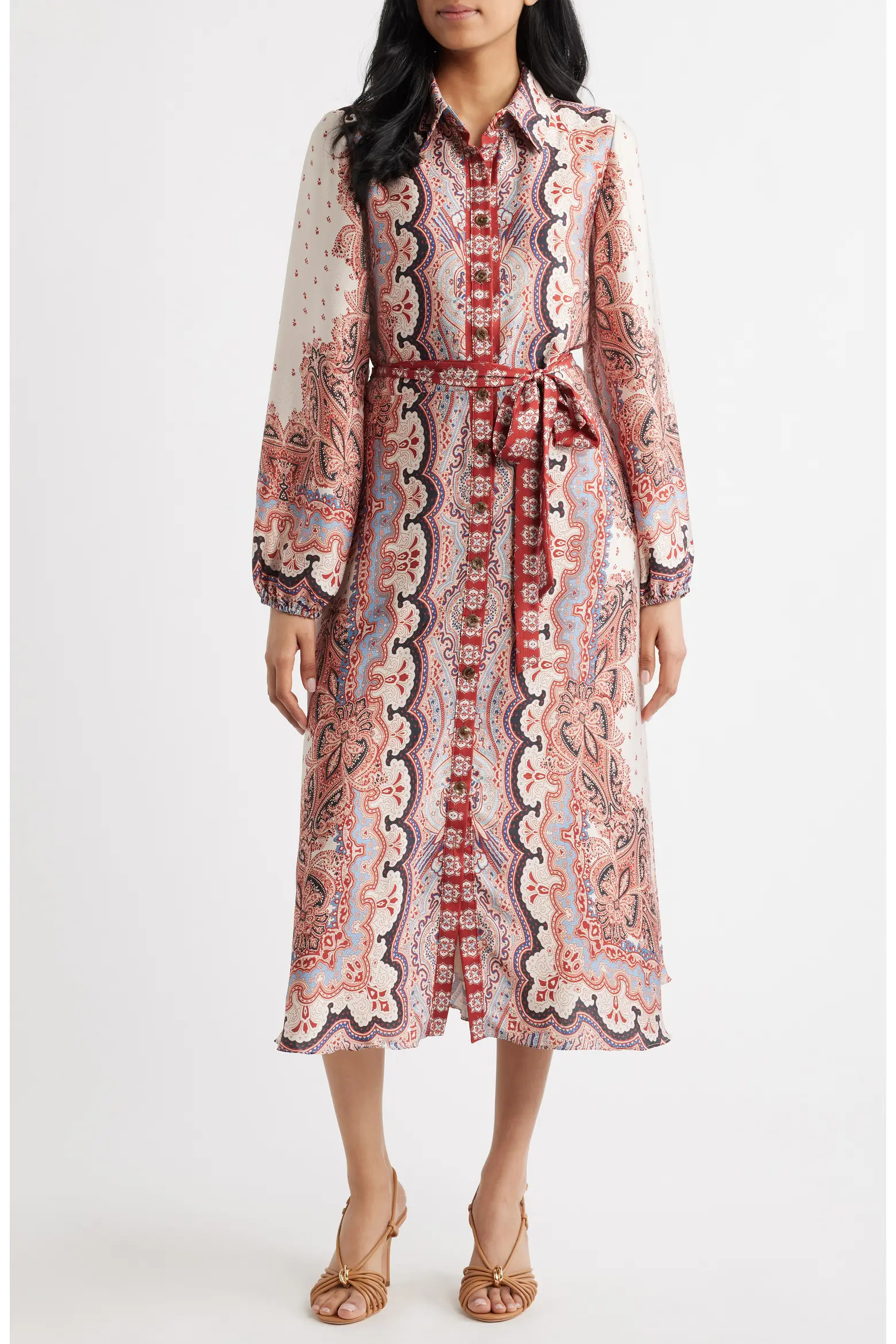 Mixed Paisley Long Sleeve Midi Shirtdress (Women) | Nordstrom | Nordstrom