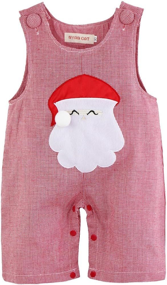 YiZYiF 1'st Christmas Santa Claus Costume Baby Boys' Girls' Plaid Romper Bodysuit | Amazon (US)